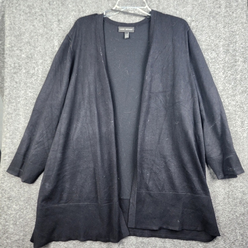 Lane‎ Bryant Cardigan Women 22/24 Black Open Front 3/4 Sleeve Lightweight Knit